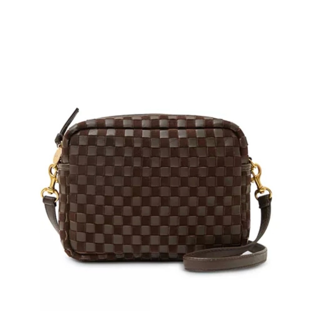 Clare V Midi Sac in brown suede checkered